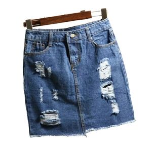 Denim distressed skirt S